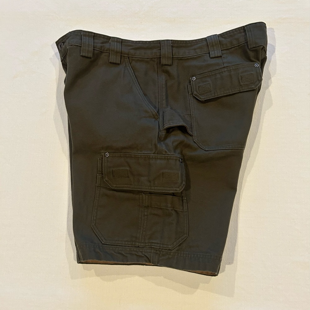 Duluth Trading Canvas Cargo Shorts 100% Cotton Olive Green Size 40 Inseam 11 - Picture 3 of 9